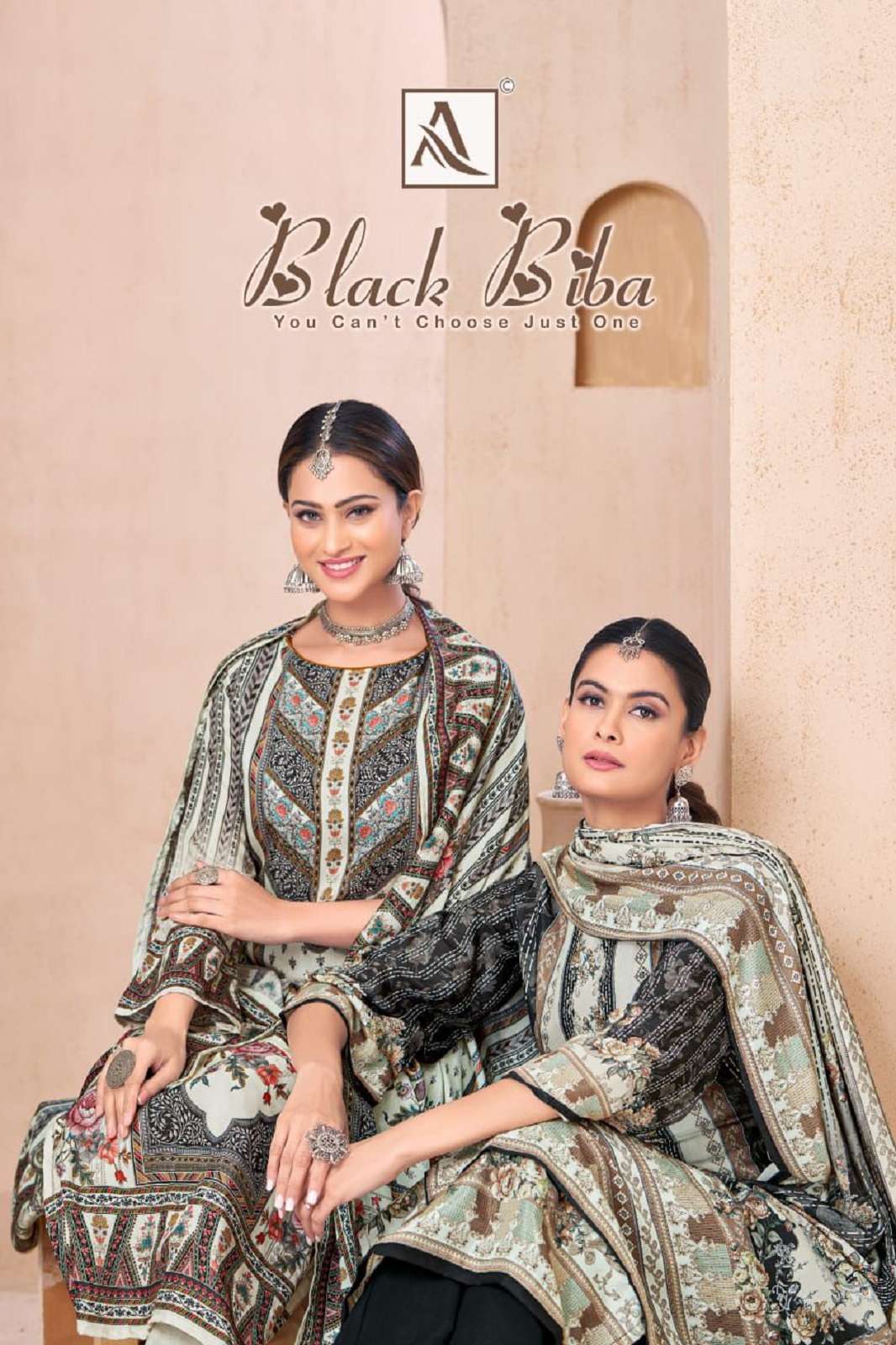 ALOK SUITS BLACK BIBA VISCOSE MUSLINE HANDWORKED DRESS MATERIALS
