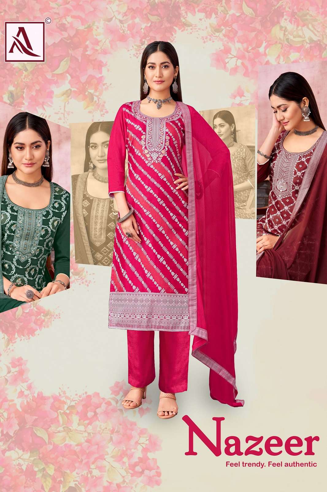 ALOK SUITS NAZEER MUSLINE SWAROSKI DIAMOND DRESS MATERIALS