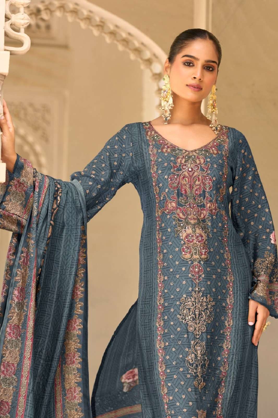 AMRUTVELA AT 121 VISCOSE MUSLINE HANDWORKED DRESS MATERIALS