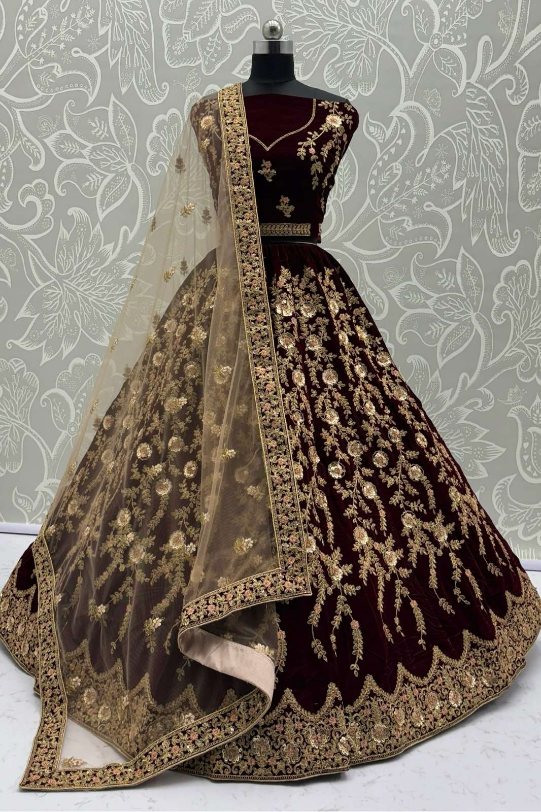 Anjani Arts 2868 Beautiful Embroidered Velvet Designer Bridal Lehenga