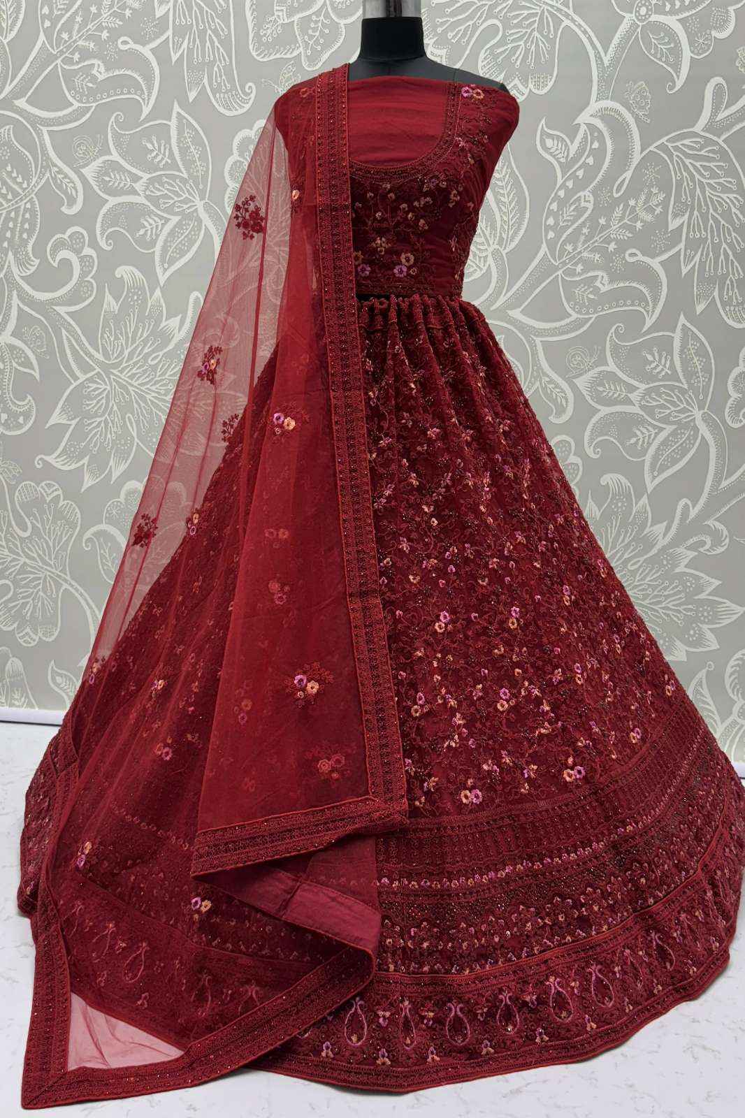 Anjani Arts 2870 Beautiful Red Net Embroidered Party Wear Lehenga choli