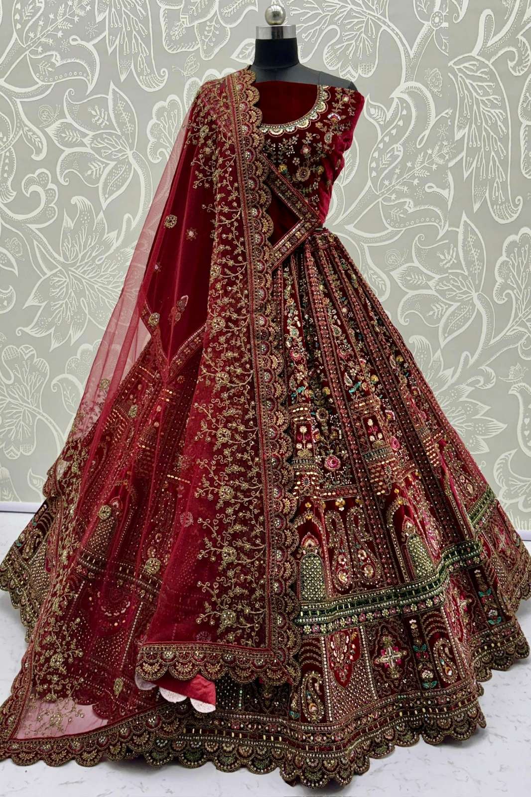 Anjani Arts 2874 Beautiful Embroidered Velvet Designer Bridal Lehenga