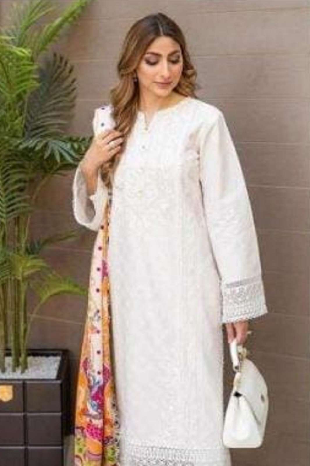 AZURE 614 COTTON BEAUTIFUL WHITE PAKISTANI DRESS MATERIALS