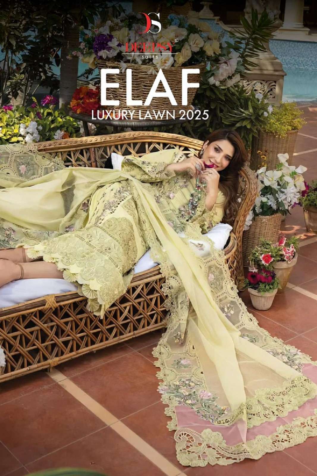 DEEPSY SUITS ELAF LUXURY LAWN 25 COTTON EMBROIERED DRESS MATERIALS