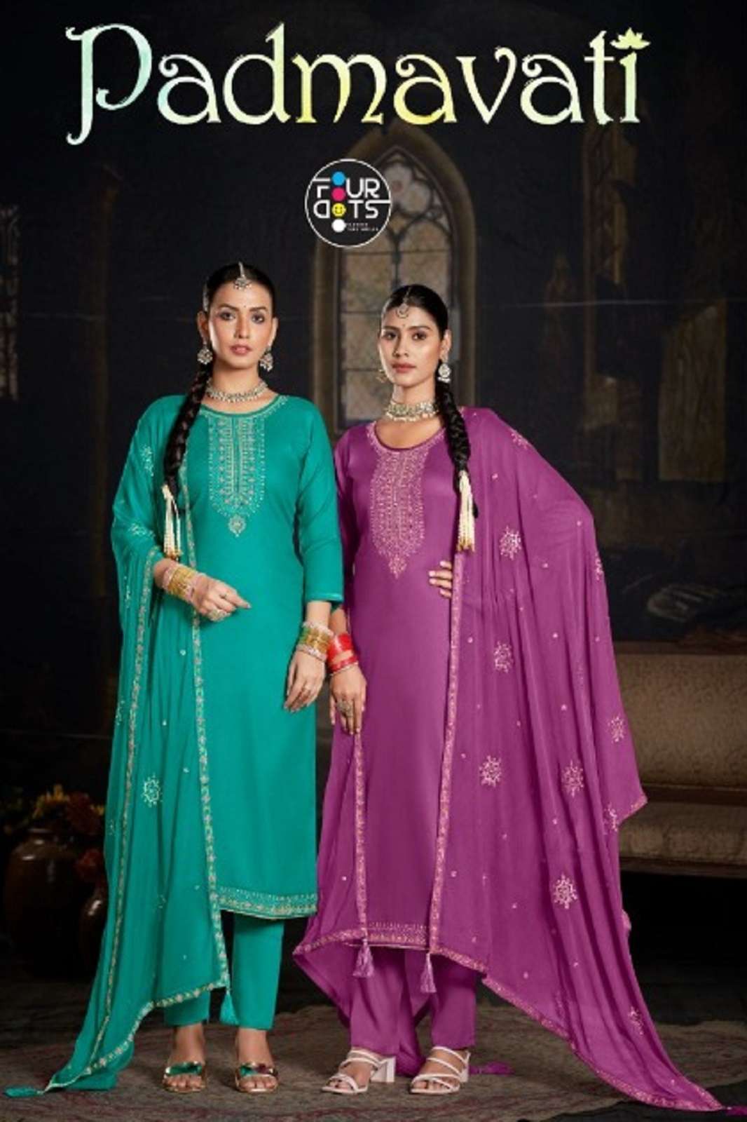 FOURDOTS PADMAVATI JAM COTTON MIRROR WORKED SUITS