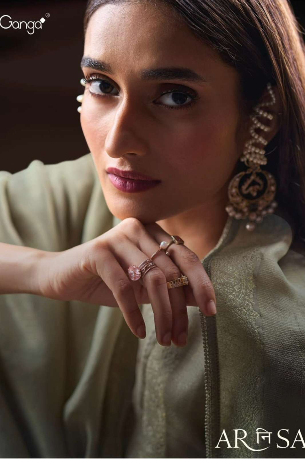 GANGA ARNISA C2297 PREMIUM PURE BEMBERG SILK SUIT WITH HAND EMBROIDERY