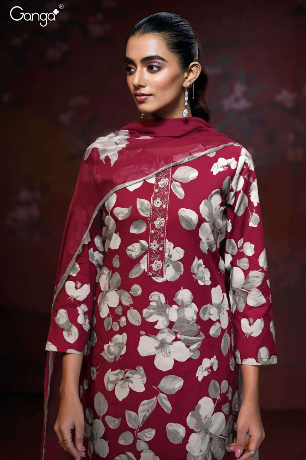 GANGA AURELIA S3139 PREMIUM COTTON PRINTED SUIT WITH EMBROIDERY