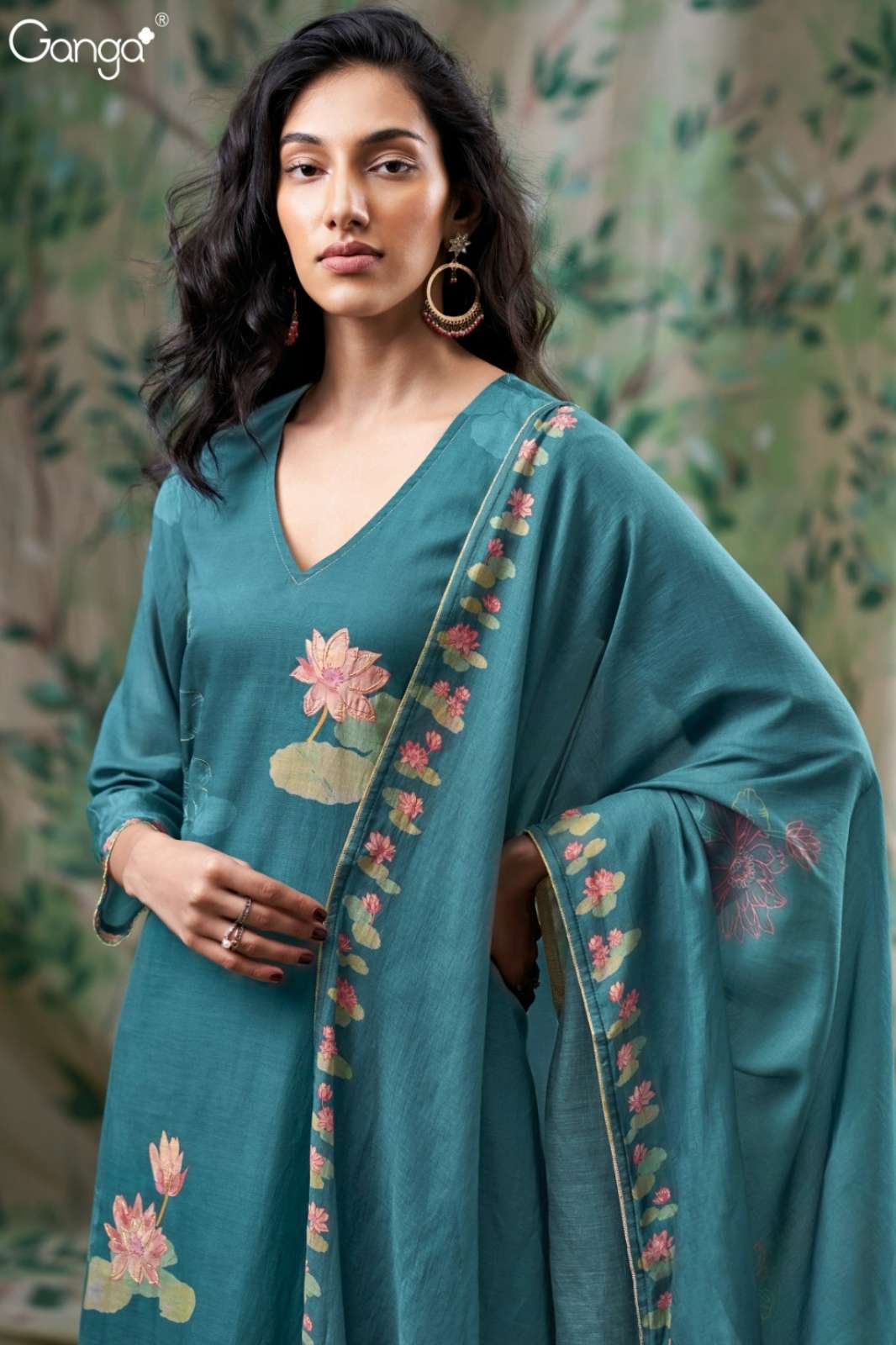 GANGA AYRA S3620 PREMIUM PURE MUL PRINTED SUIT WITH HAND EMBROIDERY