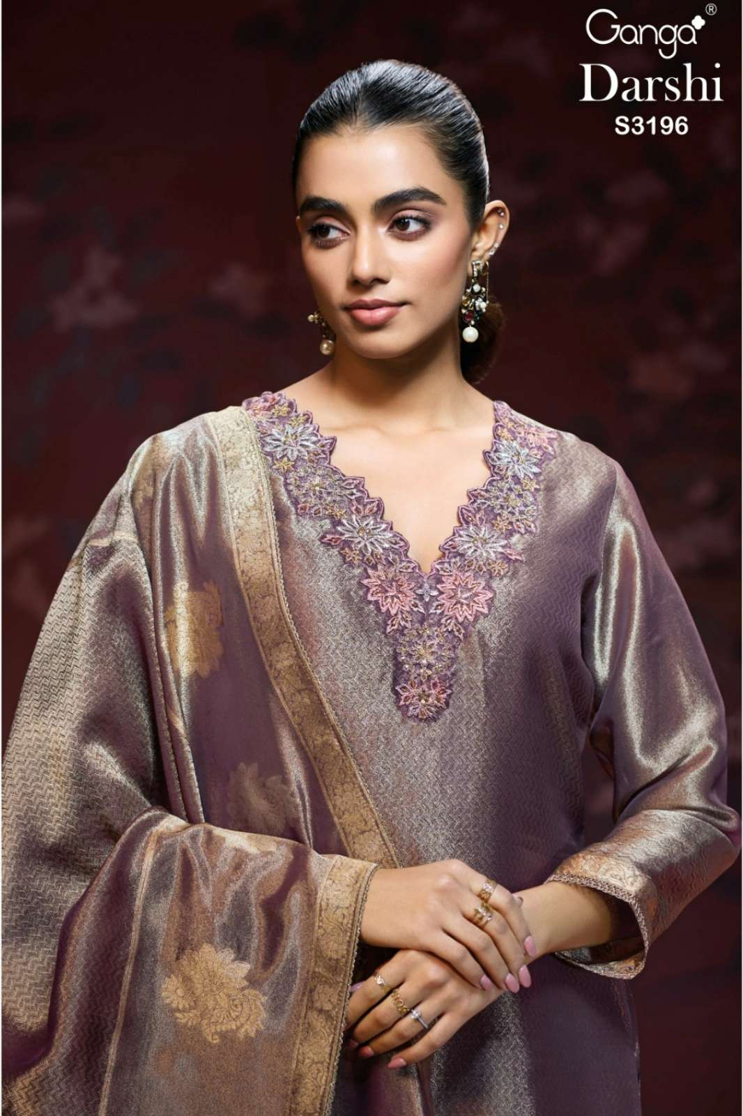 GANGA DARSHI S3196 PREMIUM PURE BEMBERG SILK SUIT WITH EMBROIDERY