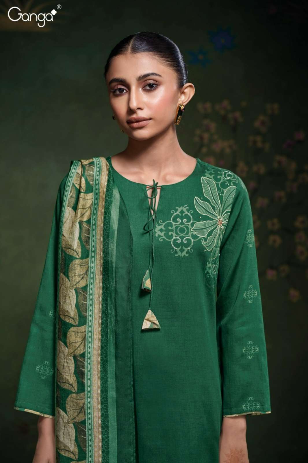 GANGA DELARA S3757 PREMIUM COTTON SATIN PRINTED SUIT WITH HAND EMBROIDERY