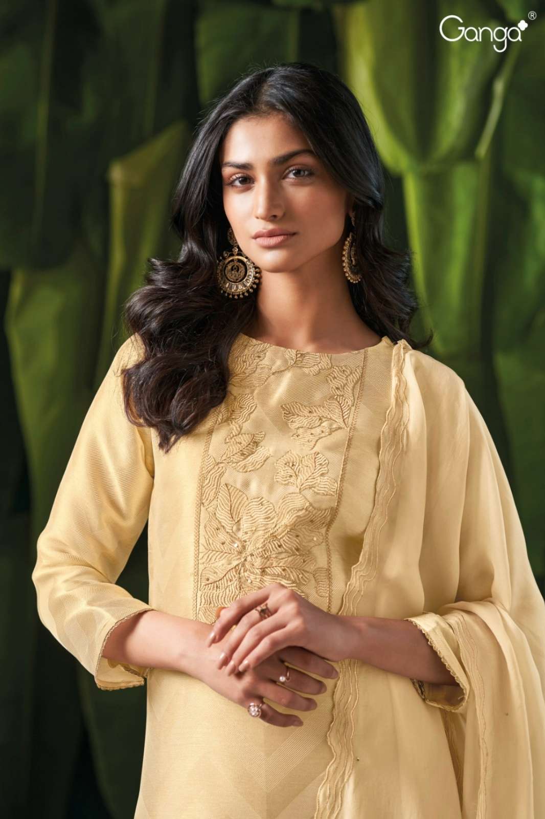 GANGA DESTINI S3448 PREMIUM PURE BEMBERG SILK JACQUARD SUIT WITH EMBROIDERY