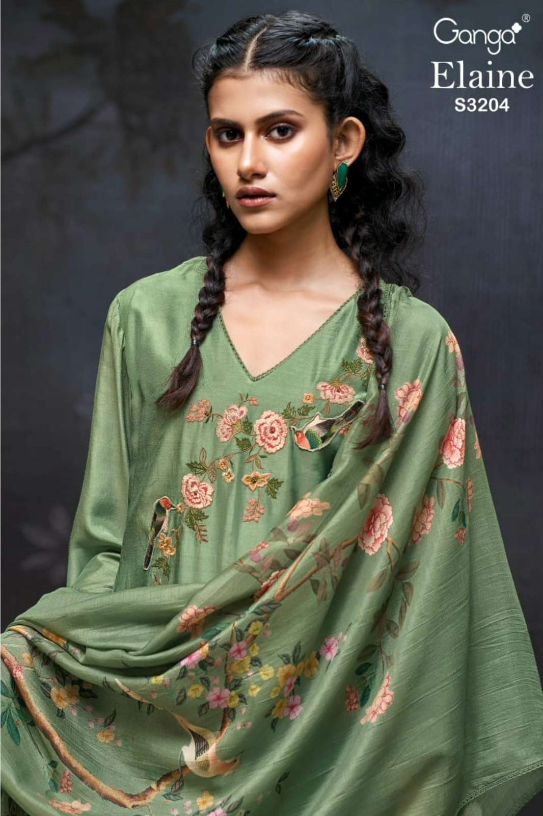 GANGA ELAINE S3204 PREMIUM PURE BEMBERG SILK SUIT WITH EMBROIDERY