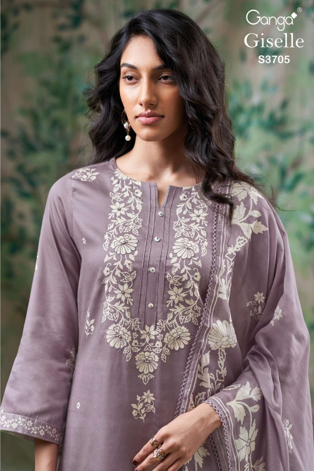 GANGA GISELLE S3705 PREMIUM COTTON SATIN PRINTED SUIT WITH HAND EMBROIDERY