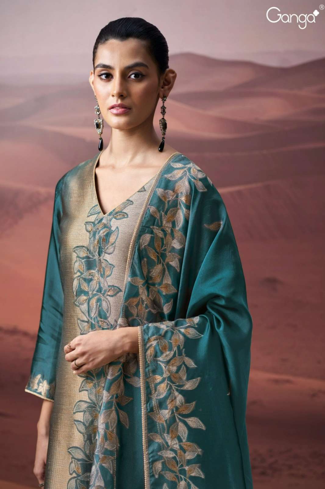 GANGA GWENN S3572 PREMIUM VISCOSE WOVEN SILK JACQUARD SUIT WITH HAND WORK