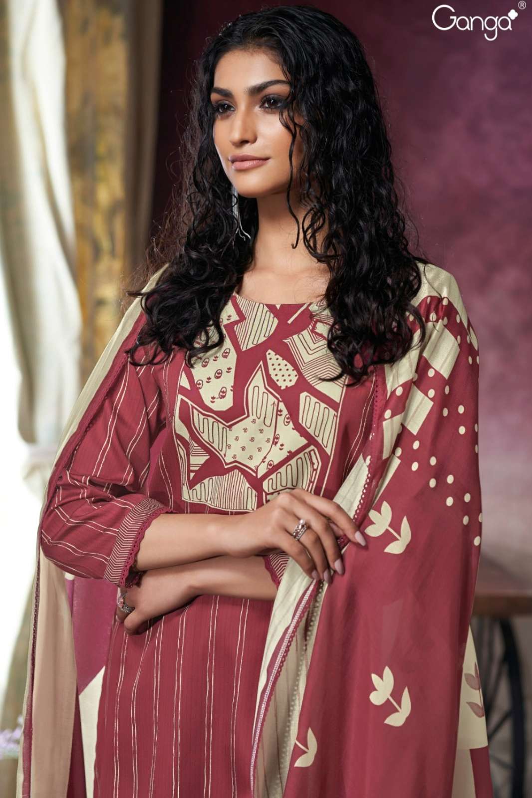 GANGA KESSIRA S3712 PREMIUM COTTON SATIN PRINTED SUIT WITH HAND EMBROIDERY