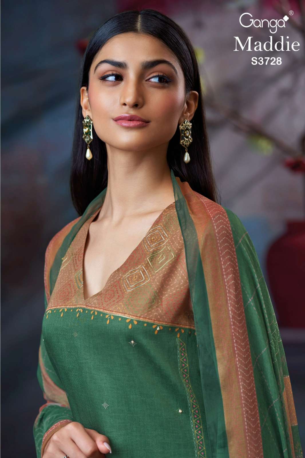 GANGA MADDIE S3728 PREMIUM COTTON SATIN PRINTED SUIT WITH HAND EMBROIDERY 