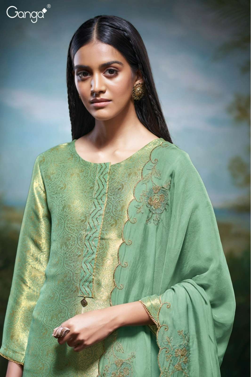 GANGA MAIKA S3418 PREMIUM PURE BEMBERG SILK SUIT WITH EMBROIDERY