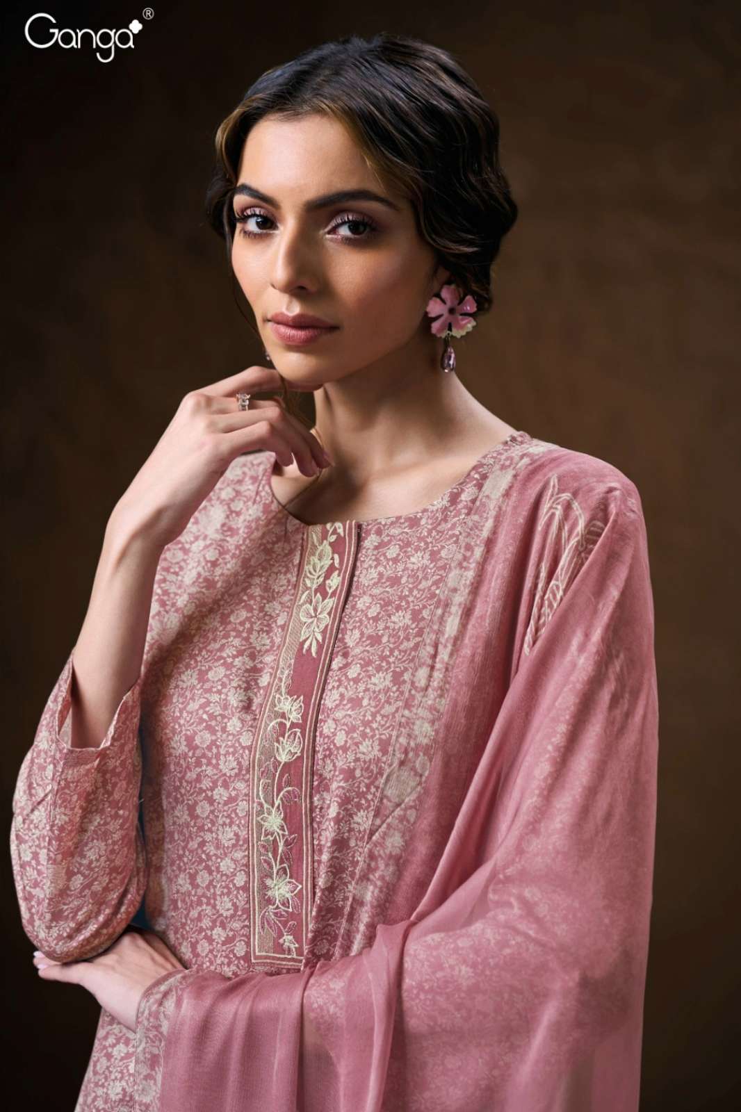 GANGA MONALY S3774 PREMIUM COTTON SATIN PRINTED SUIT WITH EMBROIDERY