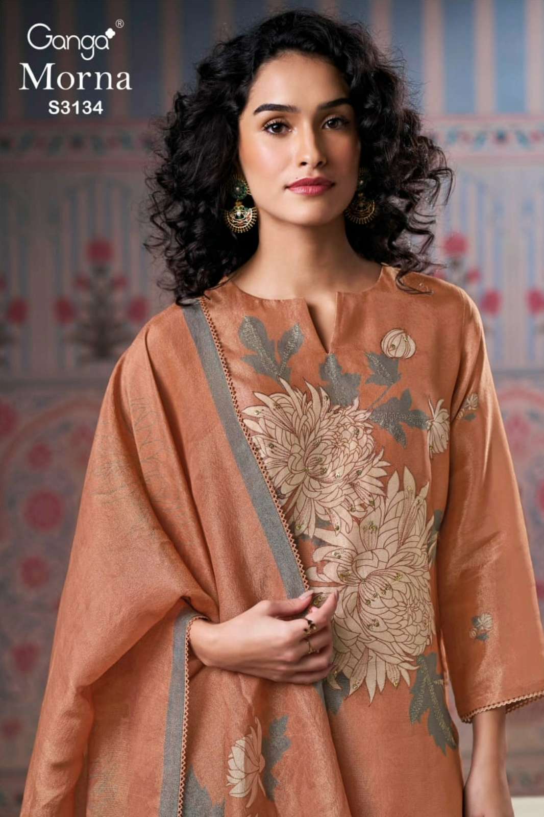 GANGA MORNA S3134 PREMIUM PURE BEMBERG GADWAL SILK SUIT WITH HAND WORK