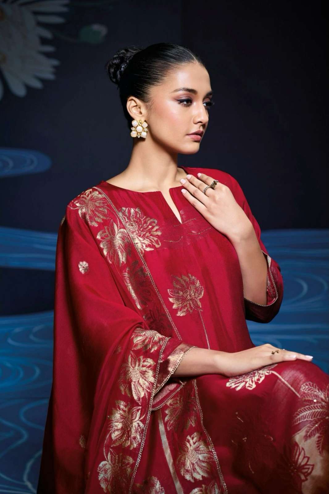 GANGA NADA S3355 PREMIUM PURE VISCOSE WOVEN SILK JACQUARD SUIT WITH HAND WORK
