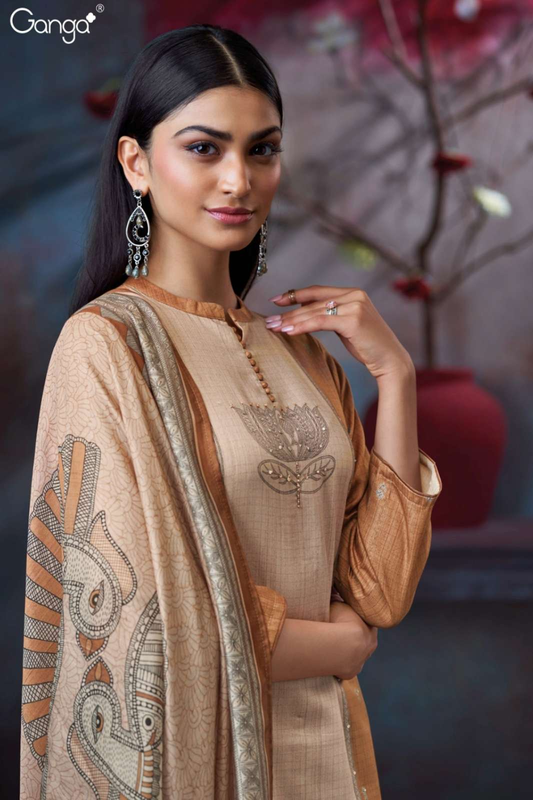 GANGA RAELENE S3726 PREMIUM COTTON SATIN PRINTED SUIT WITH HAND WORK