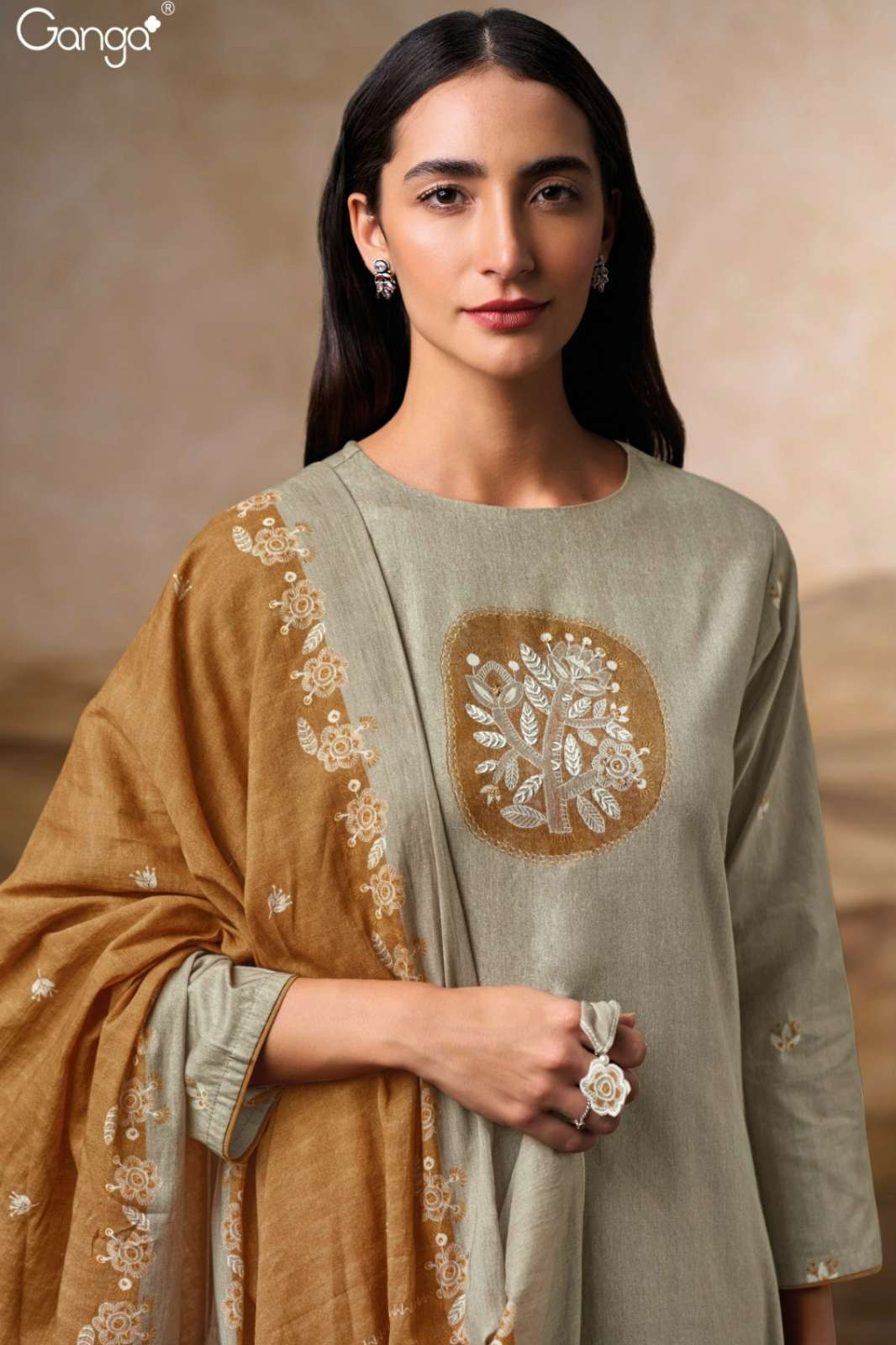 GANGA ROSYRA S3684 PREMIUM COTTON PRINTED SUIT WITH HAND WORK