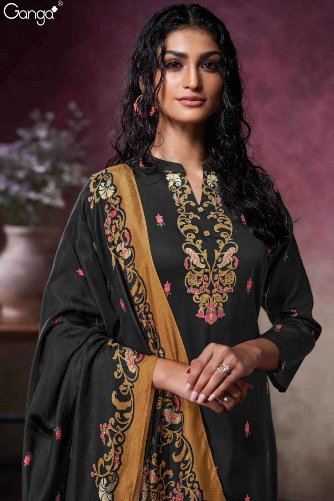 GANGA TAMSIN S3720 PREMIUM COTTON SATIN PRINTED SUIT WITH HAND EMBROIDERY