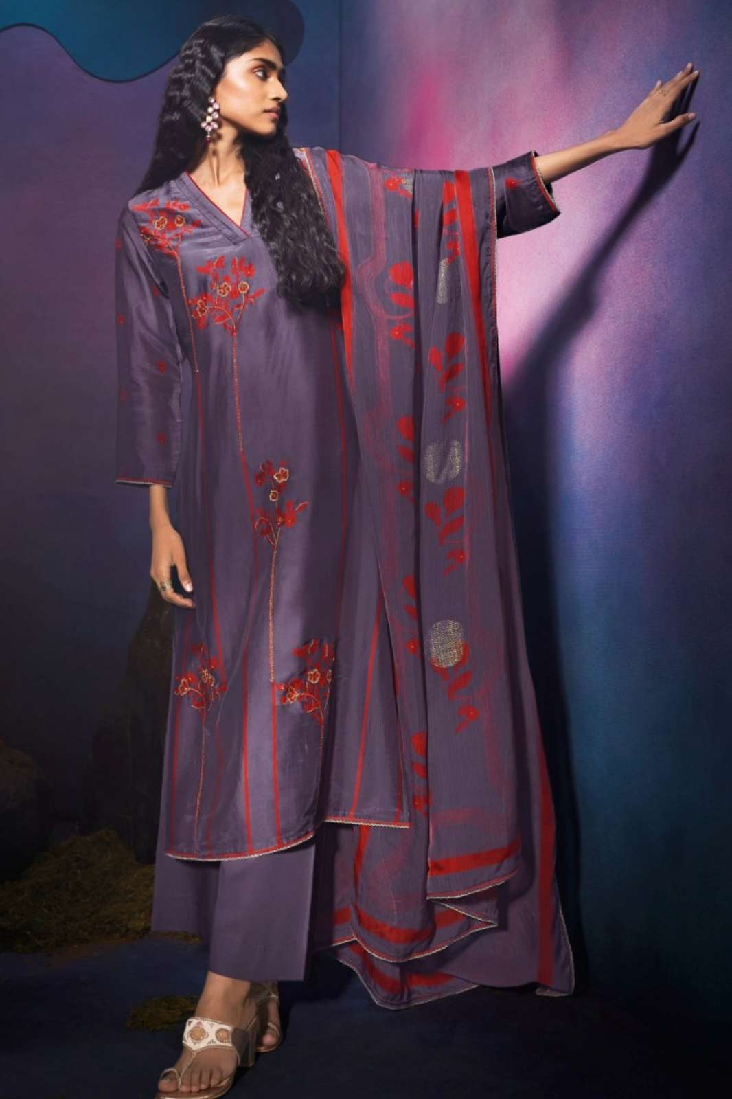 GANGA TARANG C2183 PREMIUM PURE BEMBERG SILK SUIT WITH HAND WORK