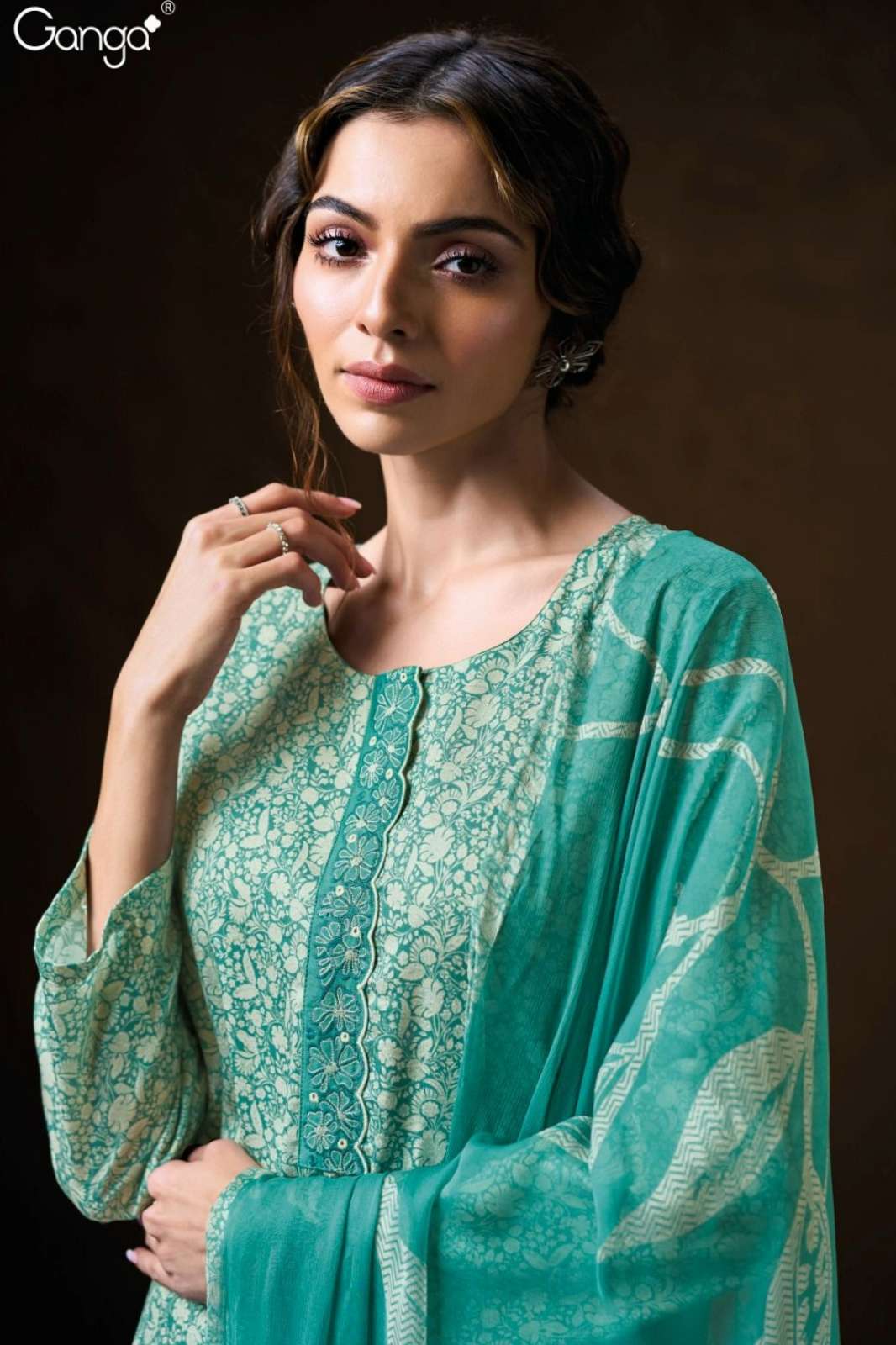 GANGA VEERAL S3775 PREMIUM COTTON SATIN PRINTED SUIT WITH EMBROIDERY
