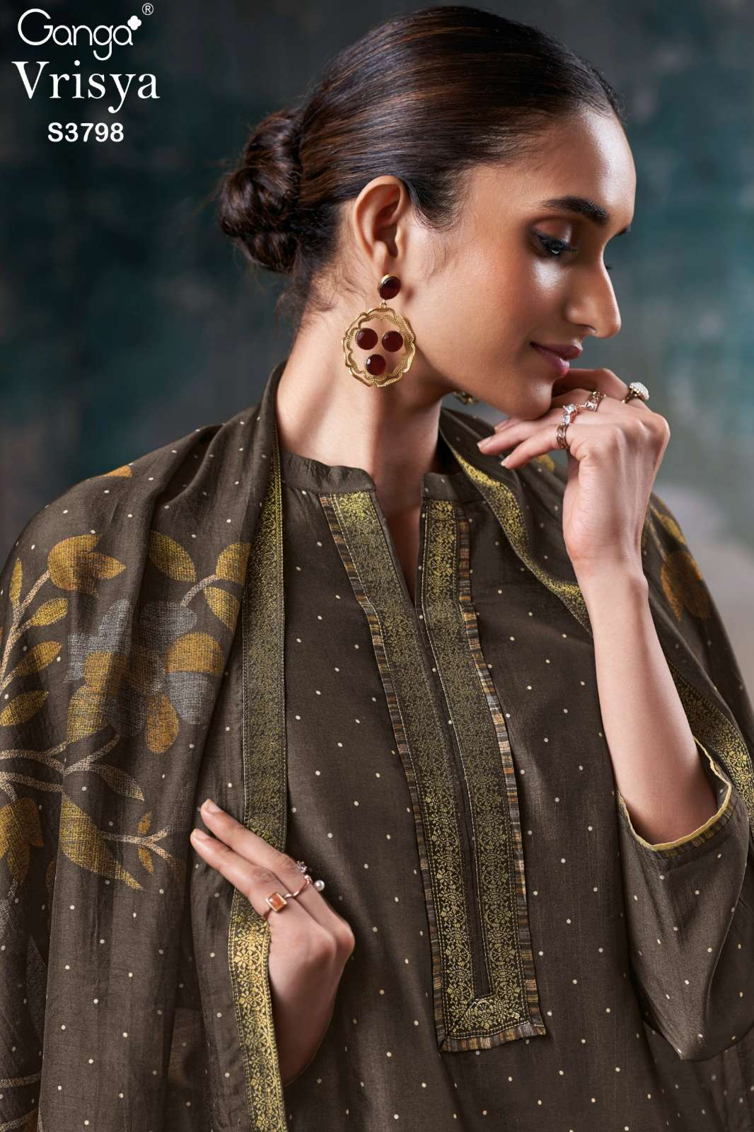 GANGA VRISYA S3798 PREMIUM PURE BEMBERG RUSSIAN SILK PRINTED SUIT 