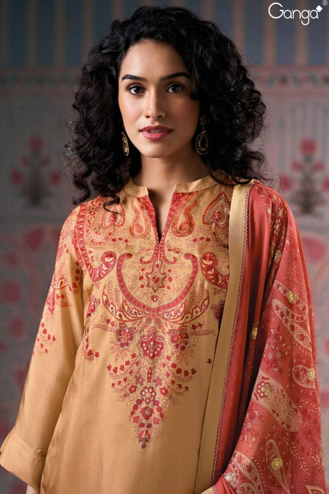 GANGA WYNDA S3154 PURE HABUTAI SILK PRINTED SUIT WITH HAND EMBROIDERY