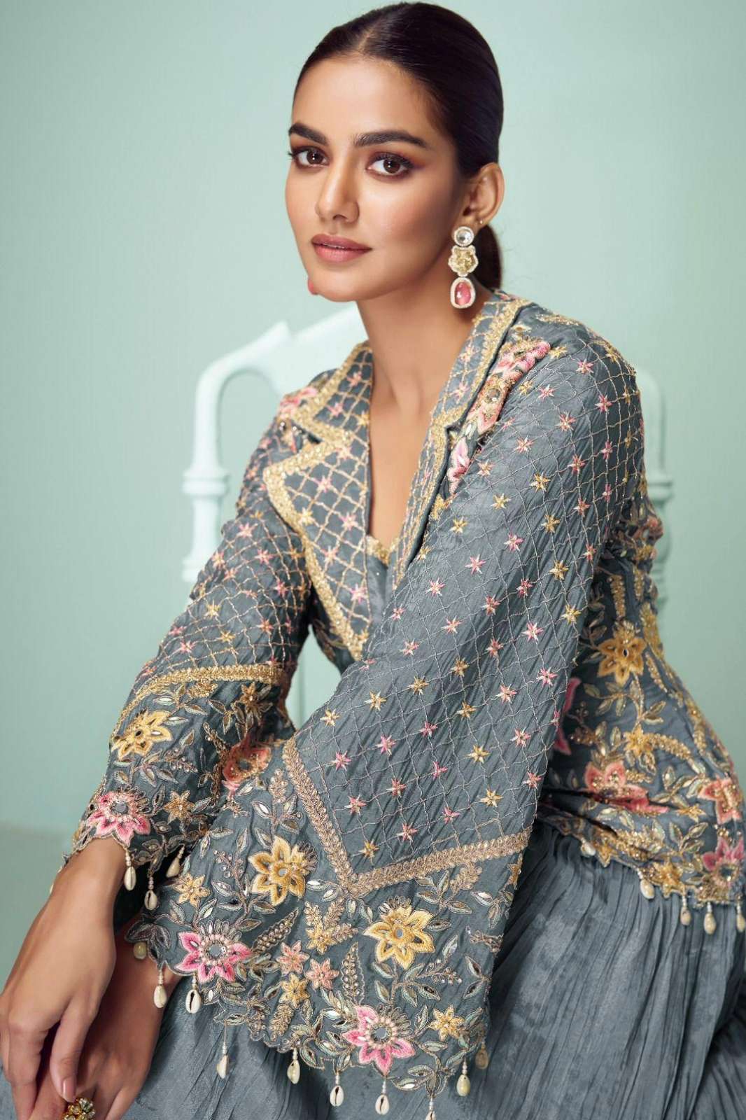 Gulkayra CROWN GOLD Ready to wear Real Chinon Embroidered Indo Western Dress