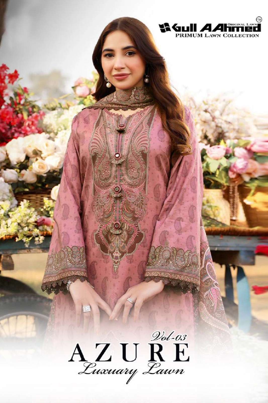 GULL AAHMAD AZURE VOL 3 LAWN PRINTED DRESS MATERIALS