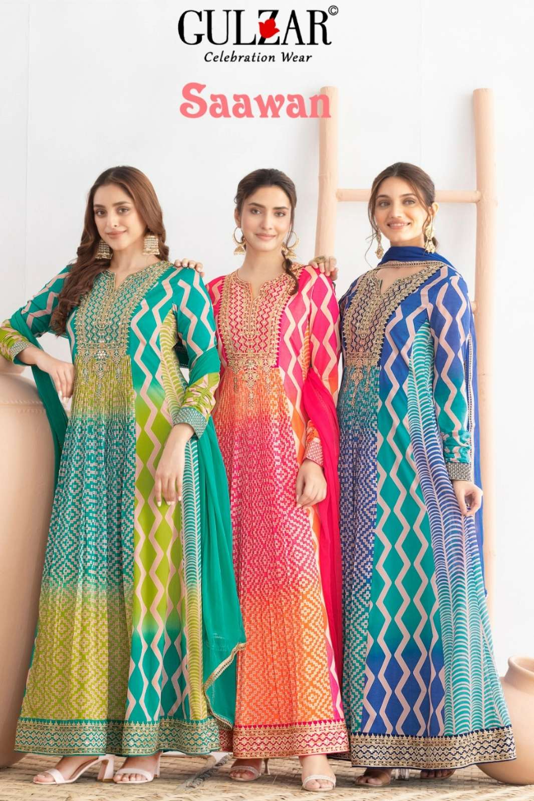 Gulzar Saawan Premium Chinon digital printed Gown with Dupatta  