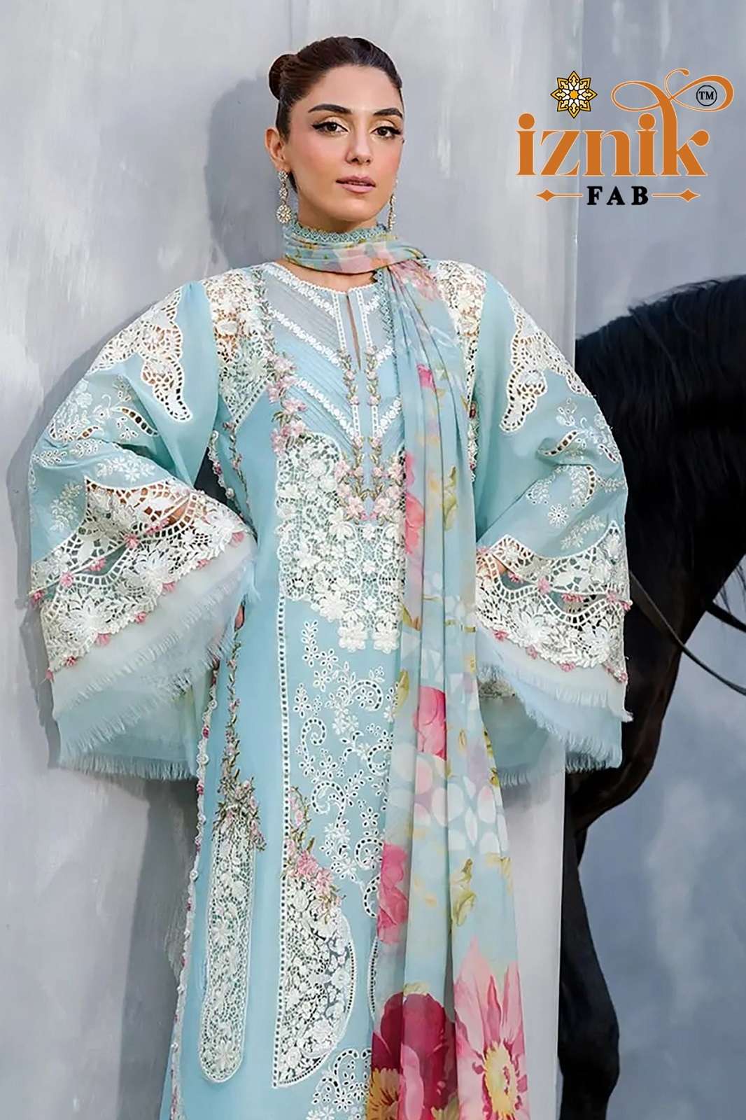 IZNIK FAB A 253 TO 256 COTTON EMBROIDERED DRESS MATERIALS