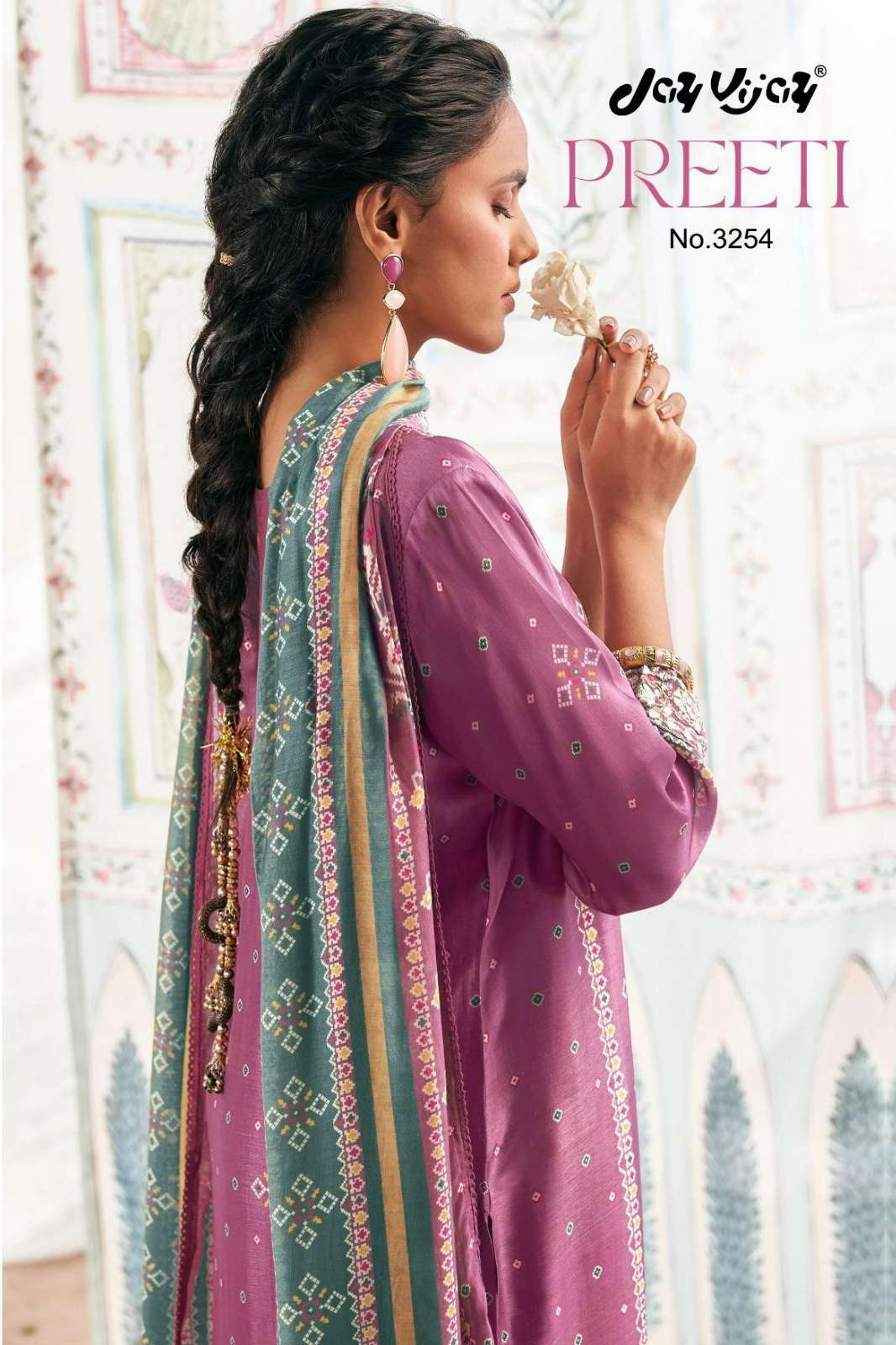 JAY VIJAY PREETI 3254 PURE BEMBERG SLUB SILK DIGITAL PRINTED SUIT WITH EMBROIDERY