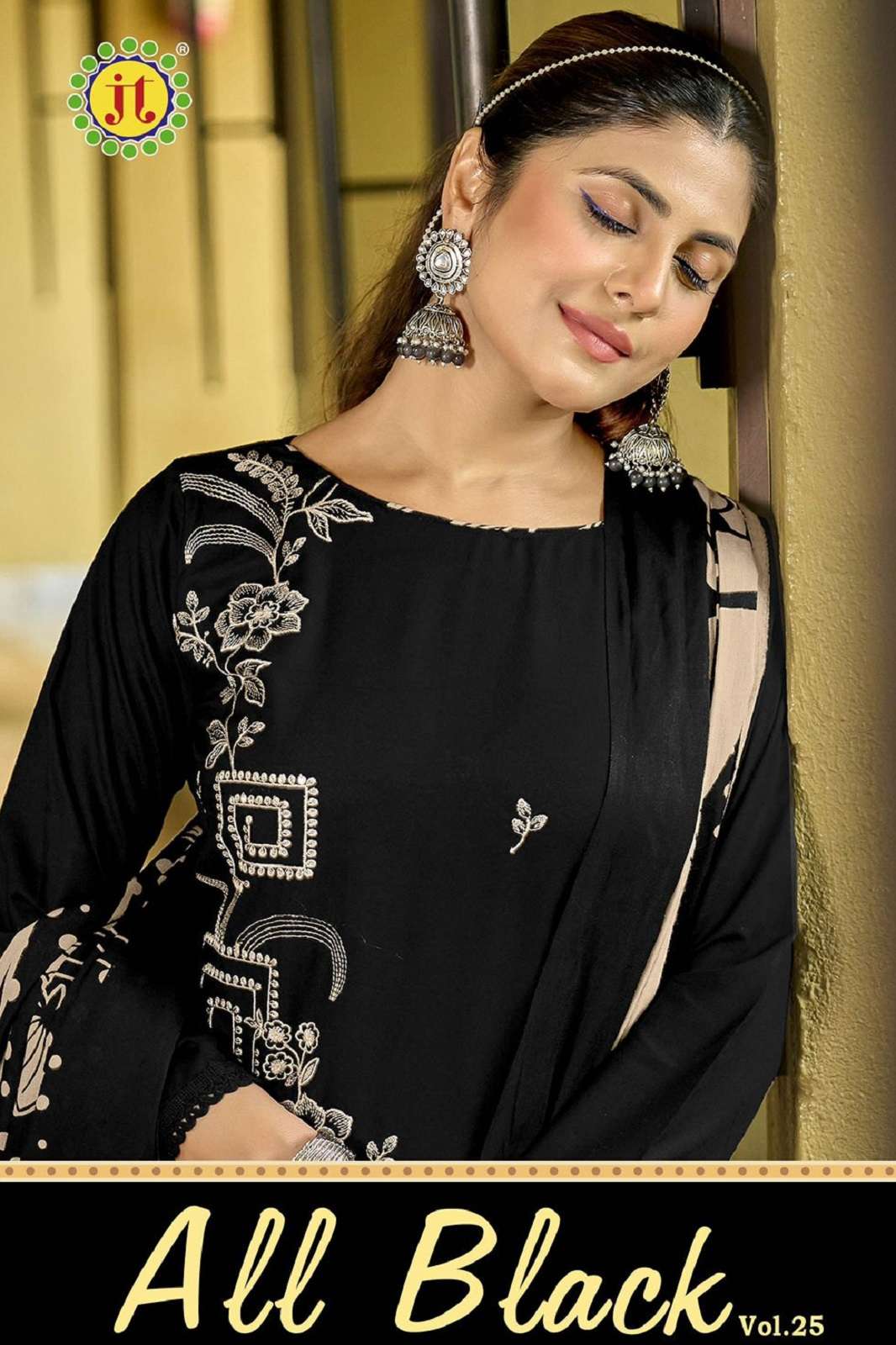 JT ALL BLACK VOL 25 RAYON EMBROIDERED DRESS MATERIALS