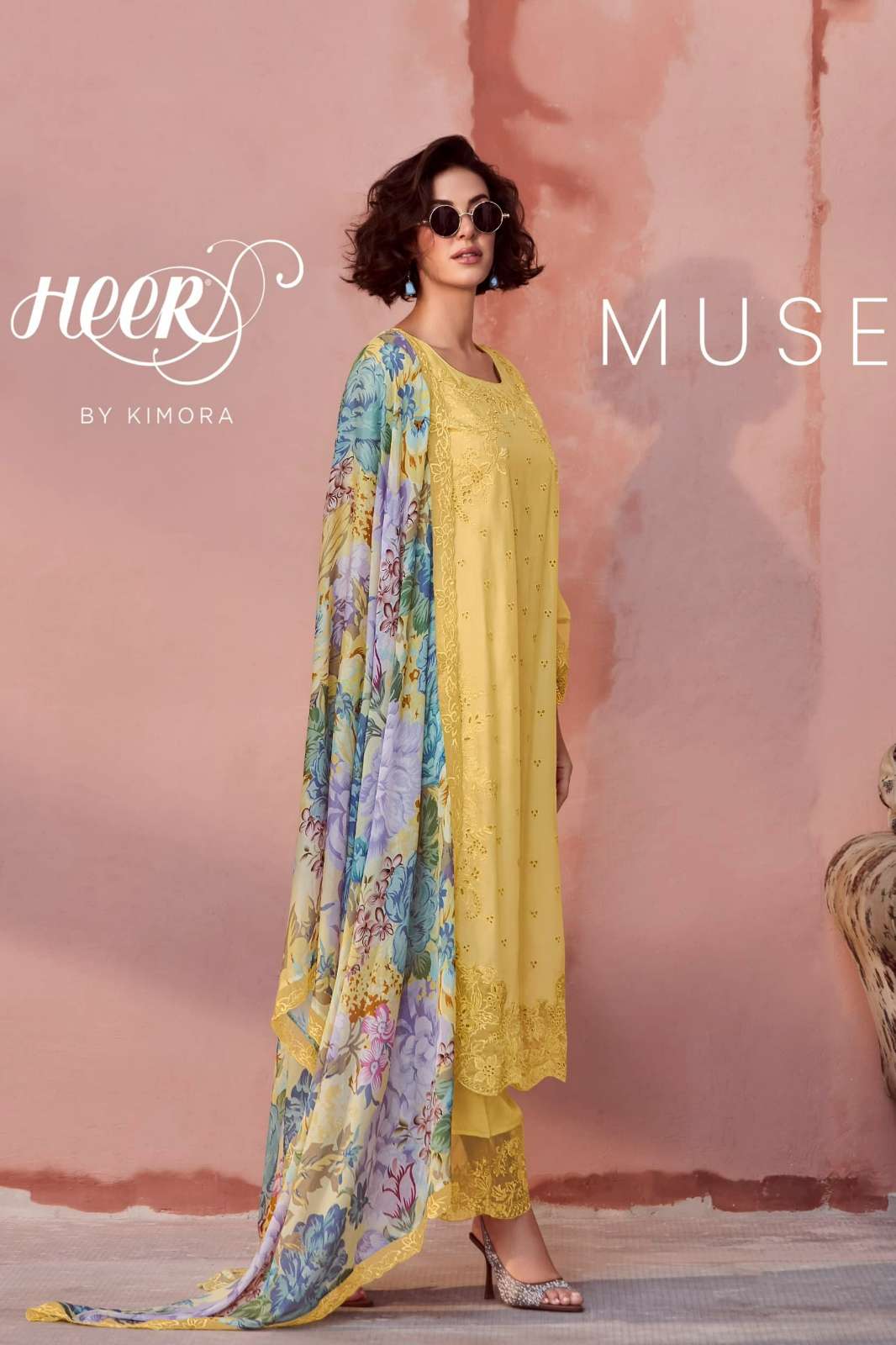KIMORA HEER MUSE PURE MUSLIN SUIT WITH RESHAM EMBROIDERY WORK