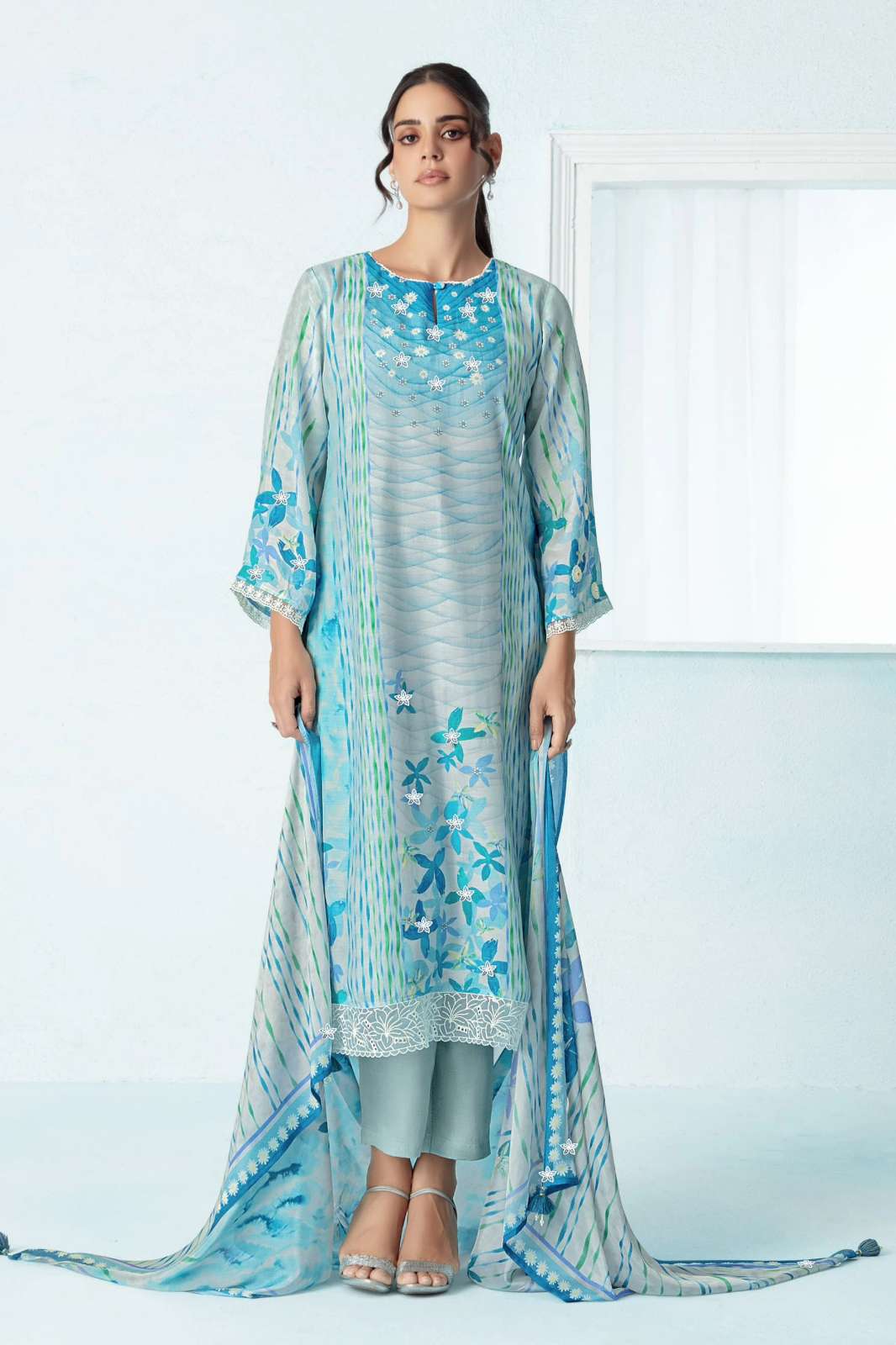 KIMORA SOHNI OCEAN TOP PURE MUSLIN DIGITAL PRINTED SUIT WITH EMBROIDERY 
