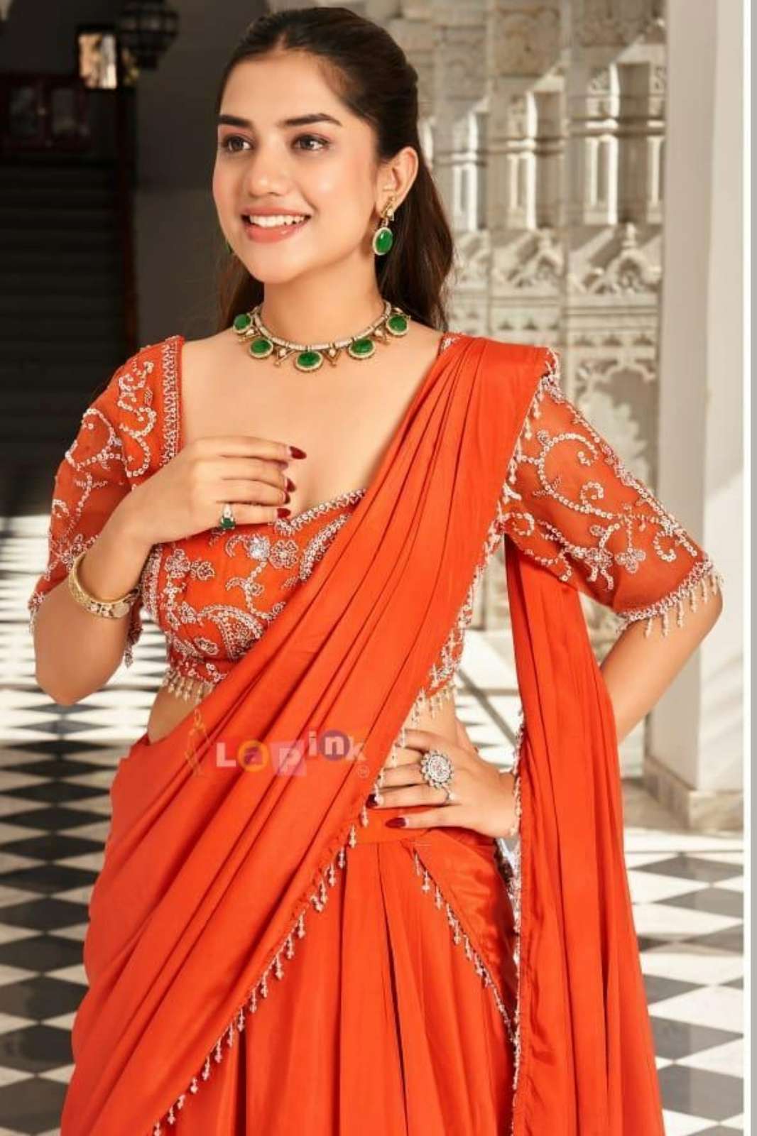 Lapink Party Wear Crepe Designer Pre drape Saree