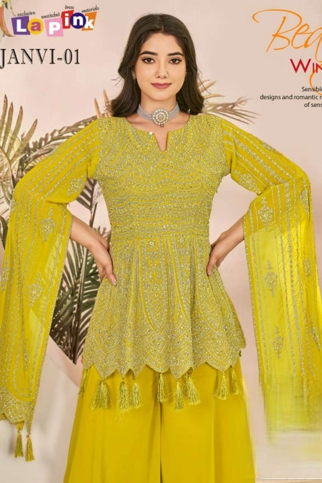 Lapink Party Wear Viscose long sleeves peplum with palazzo