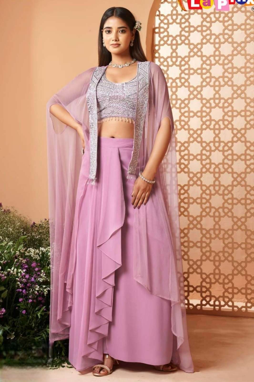 Lapink Viscose Designer Drape skirt with Cape Fancy three-piece Set