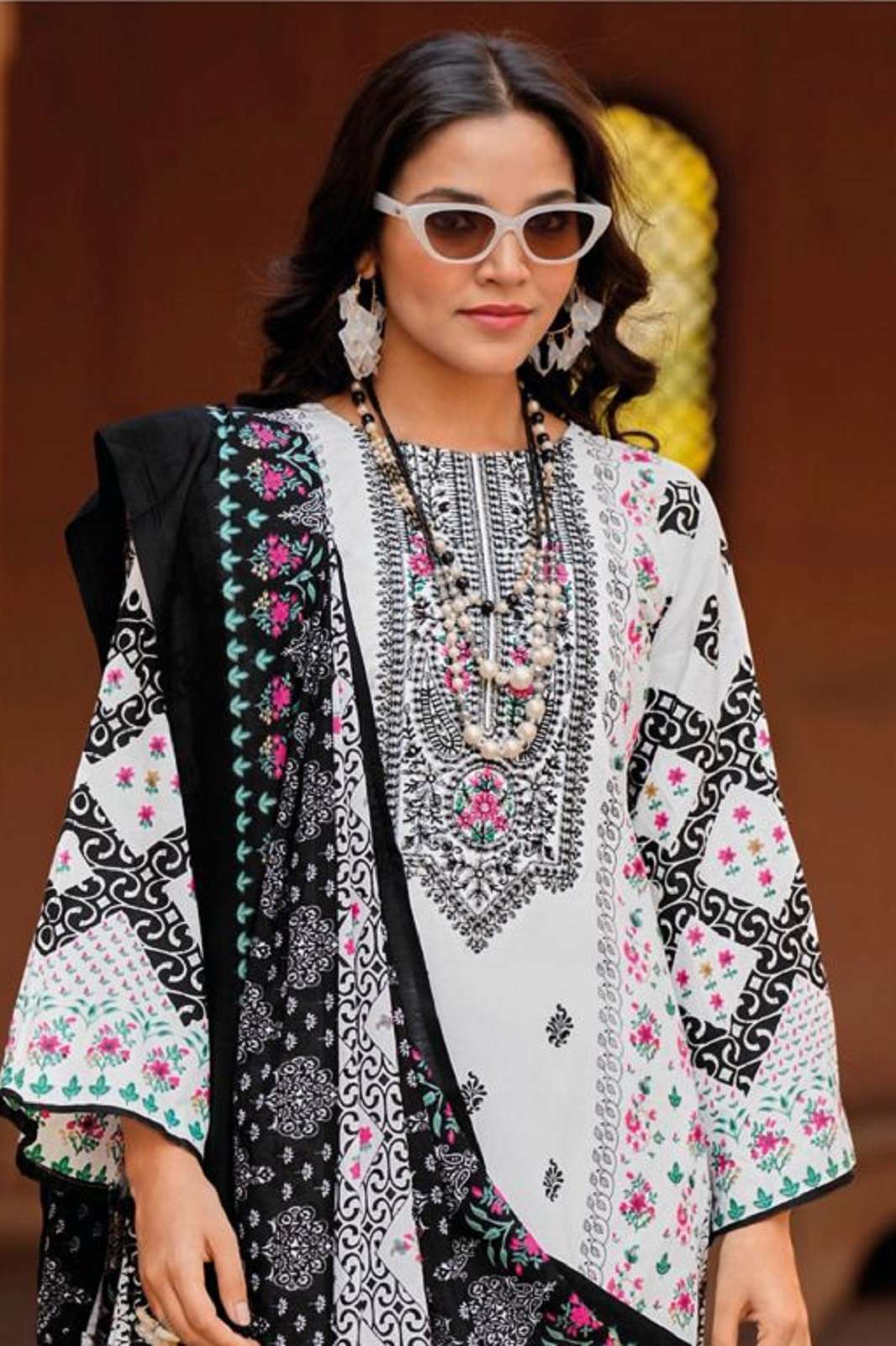 MEHBOOB SAHNAZ BLACK & WHITE 1505 TO 1508 EMBROIDERY WORKED SUITS 