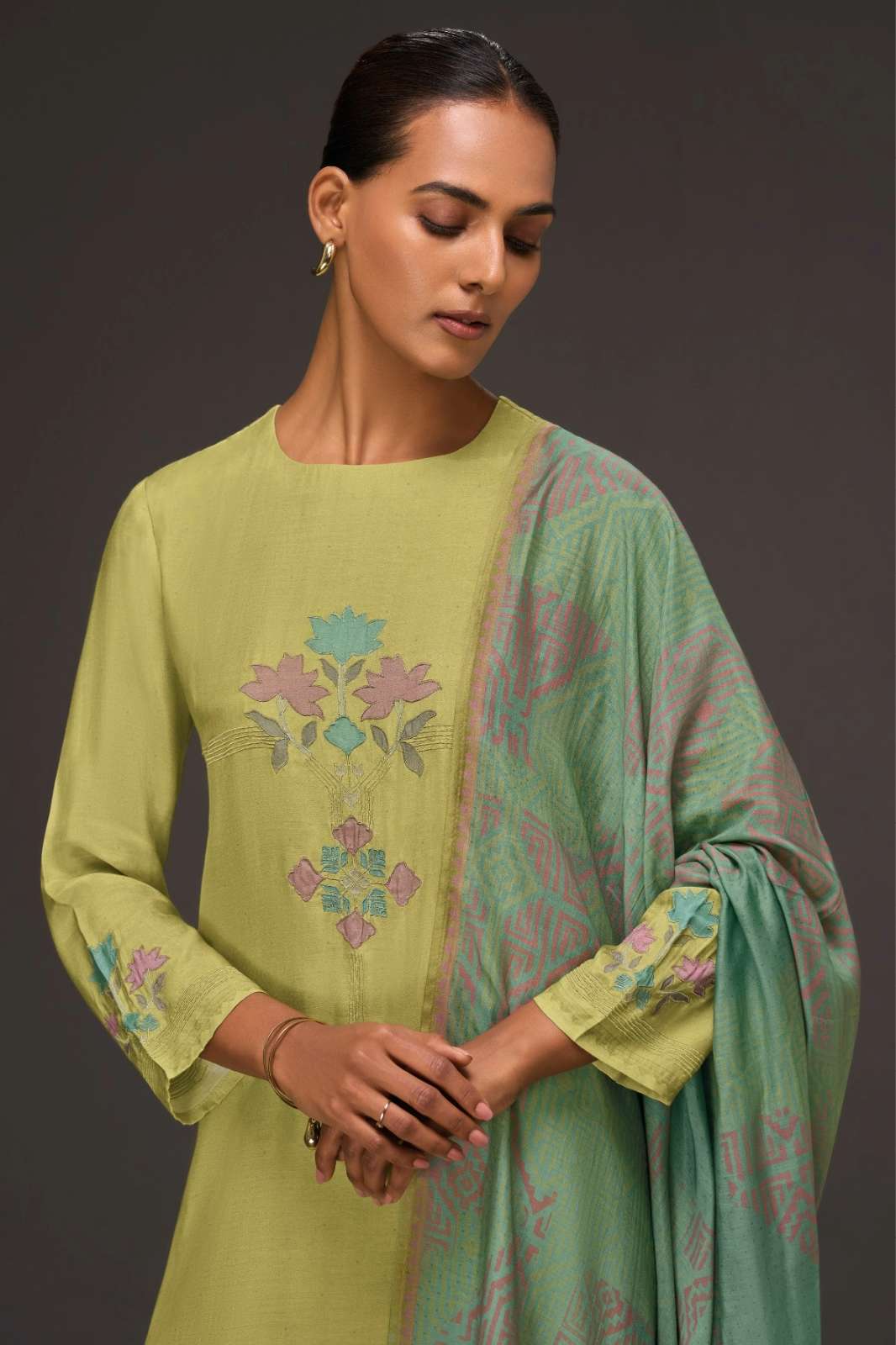 OMTEX CHIC VIBE CANVAS SATIN DIGITAL PRINTED SUIT WITH FANCY WORK