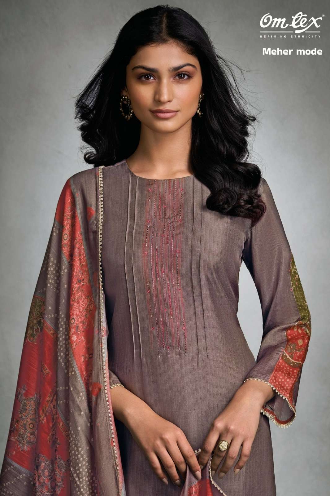 OMTEX MEHER MODE RUBINA SILK DIGITAL PRINTED SUIT WITH HANDWORK