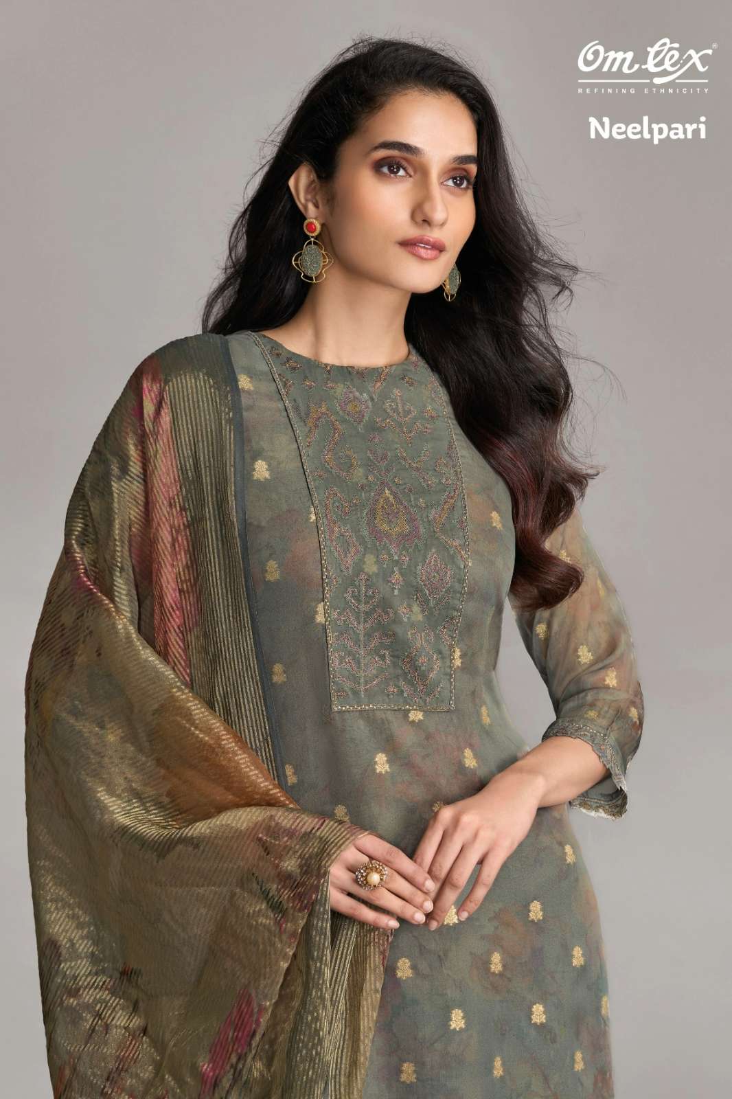 OMTEX NEELPARI ORGANZA JACQUARD DIGITAL PRINTED SUIT WITH EMBROIDERY WORK