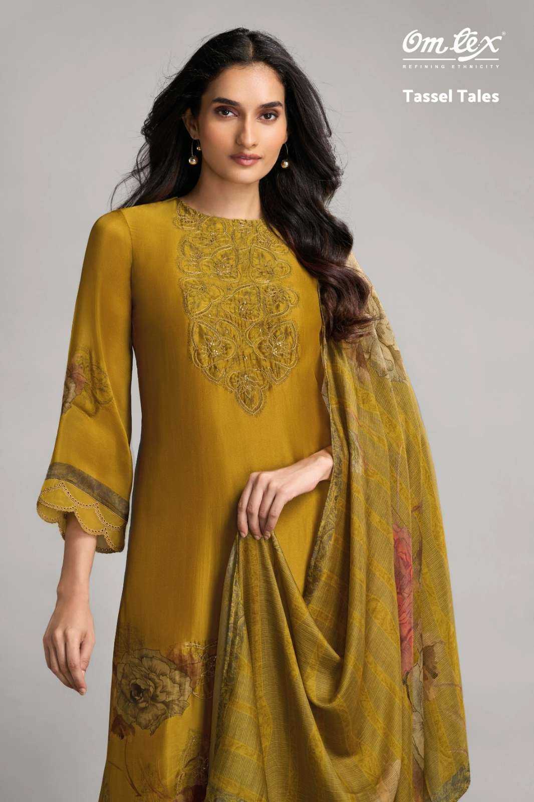 OMTEX TASSEL TALES ALPINE SILK DIGITAL PRINTED SUIT WITH EMBROIDERY 