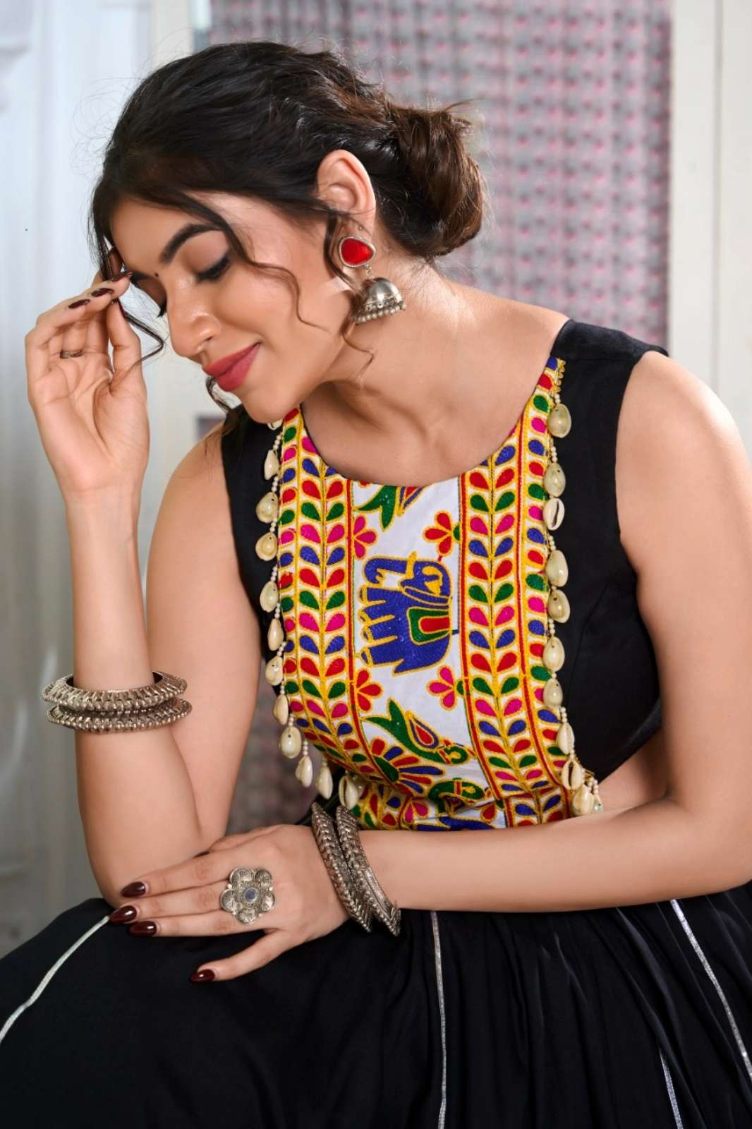 PAYAL CREATION 1616PRT Rayon Lehenga and Gamthi Work Blouse for Navratri 