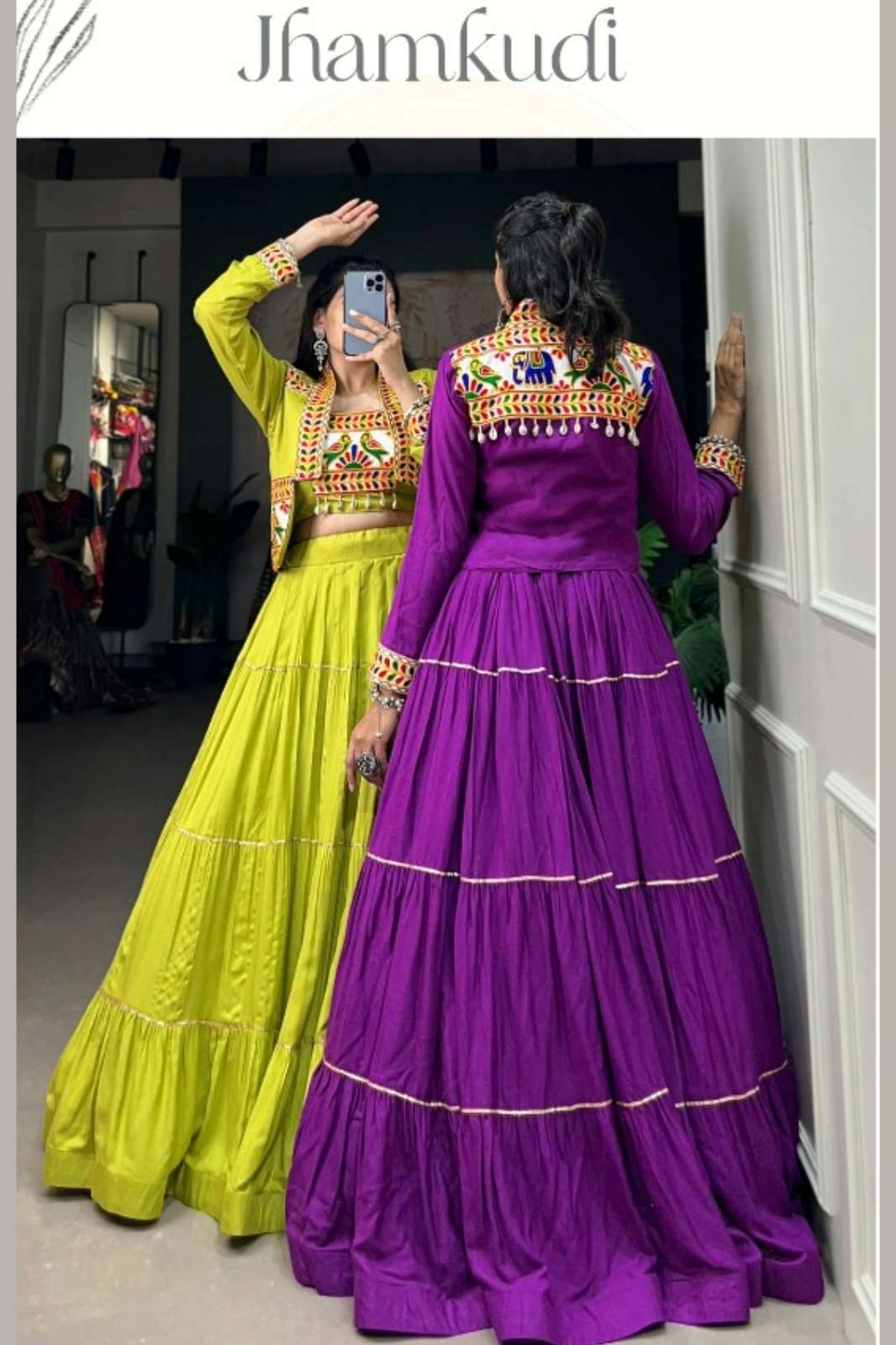 PAYAL CREATION JHAMKUDI Navratri Style 3 Piece Plain Pure Rayon Lehenga