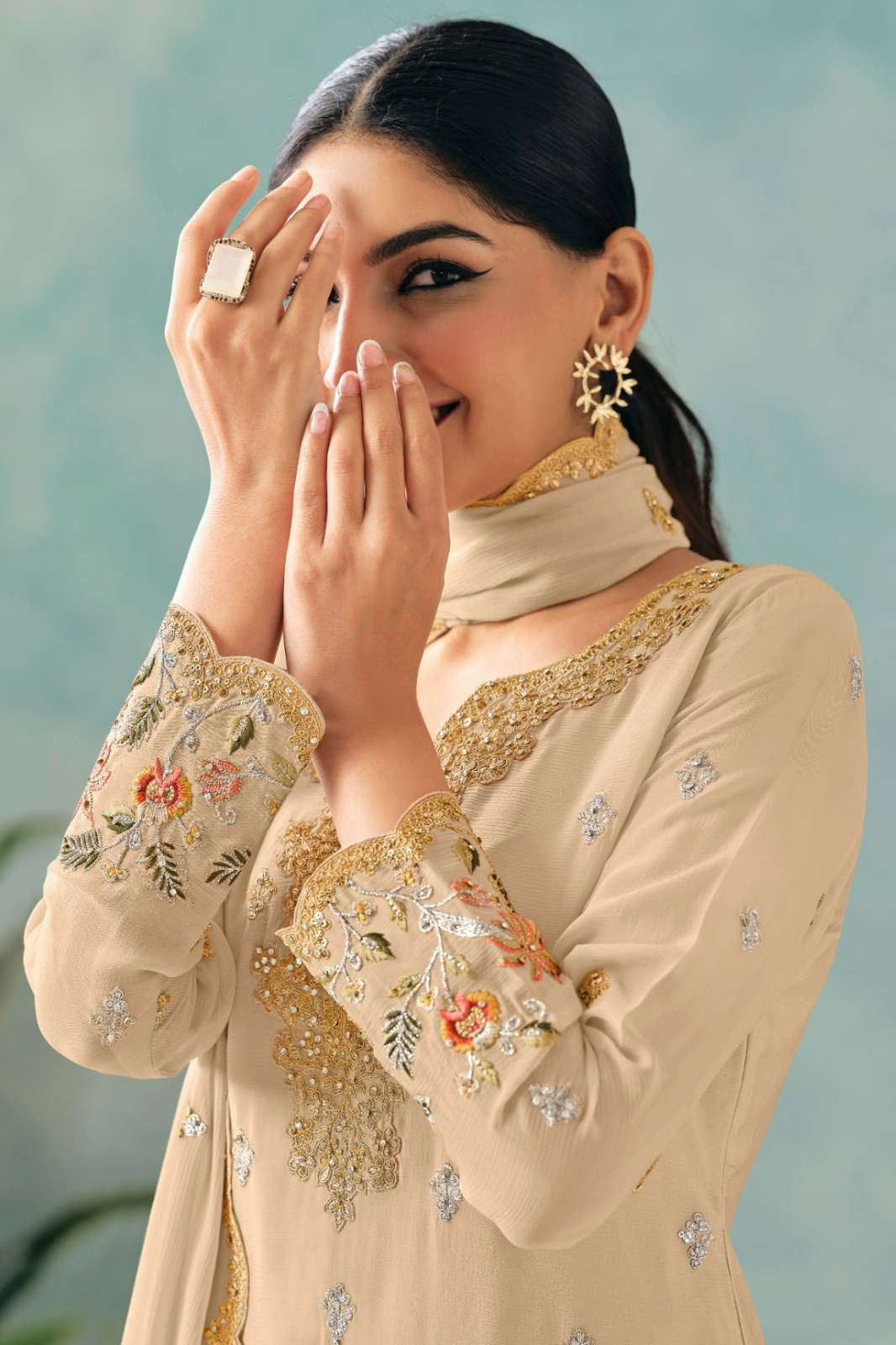 RADHA TRENDZ MIRACLE DESIGNER HEAVY PREMIUM CHINON SUIT